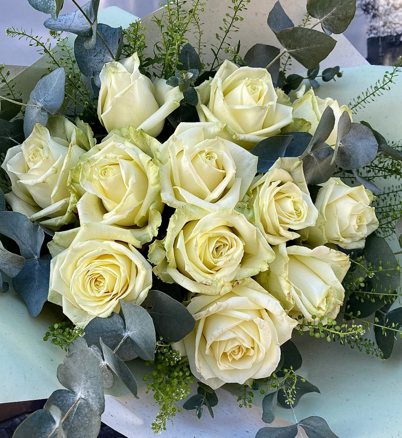 Dozen White Rose Bouquet