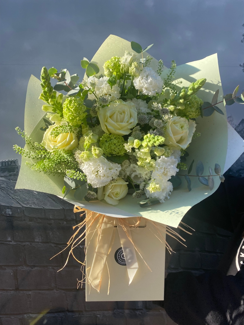 All white flower bouquet by Grand Flowers of Eastbourne 