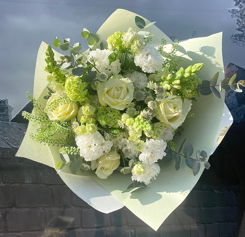 All white flower bouquet by Grand Flowers of Eastbourne 