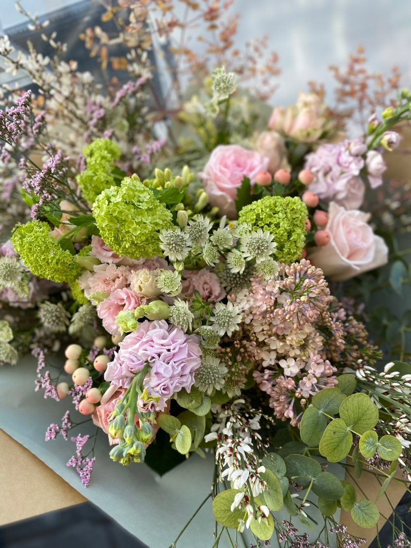 Pink and white bouquet for delivery by Grand Flowers in Eastbourne