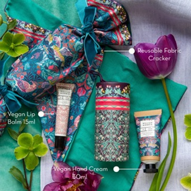 William Morris Fabric cracker with hand cream and Lip balm