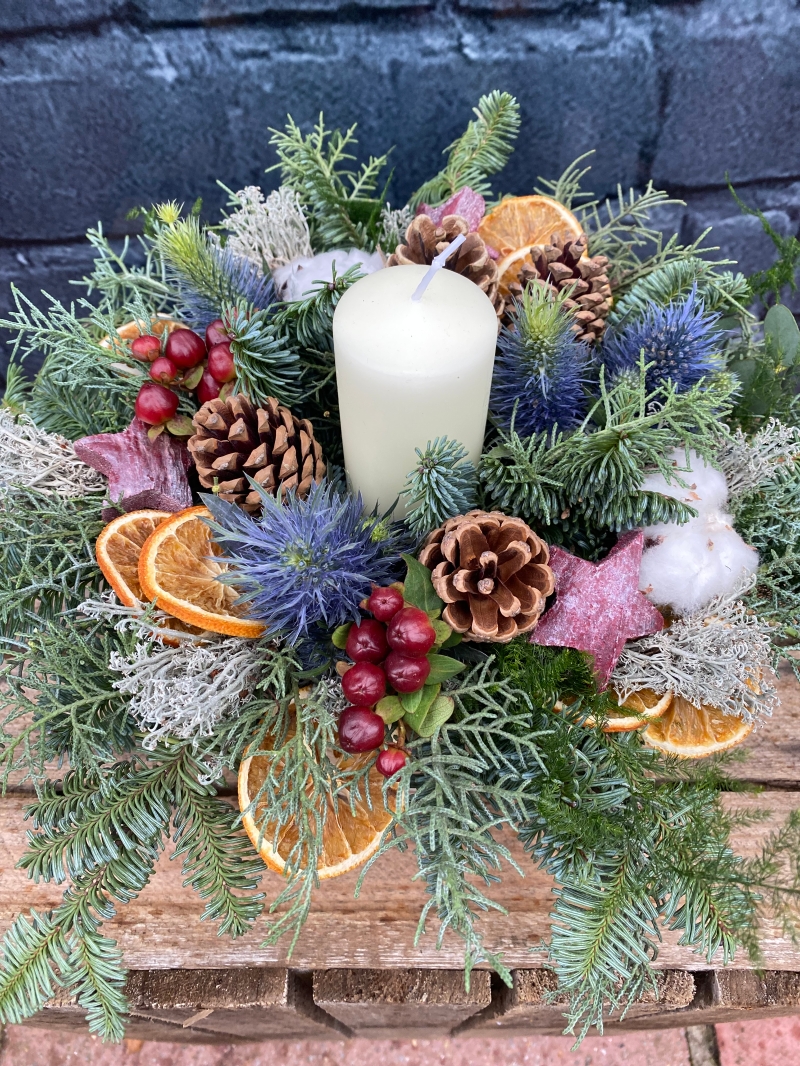 Christmas candle arrangement for delivery in Eastbourne