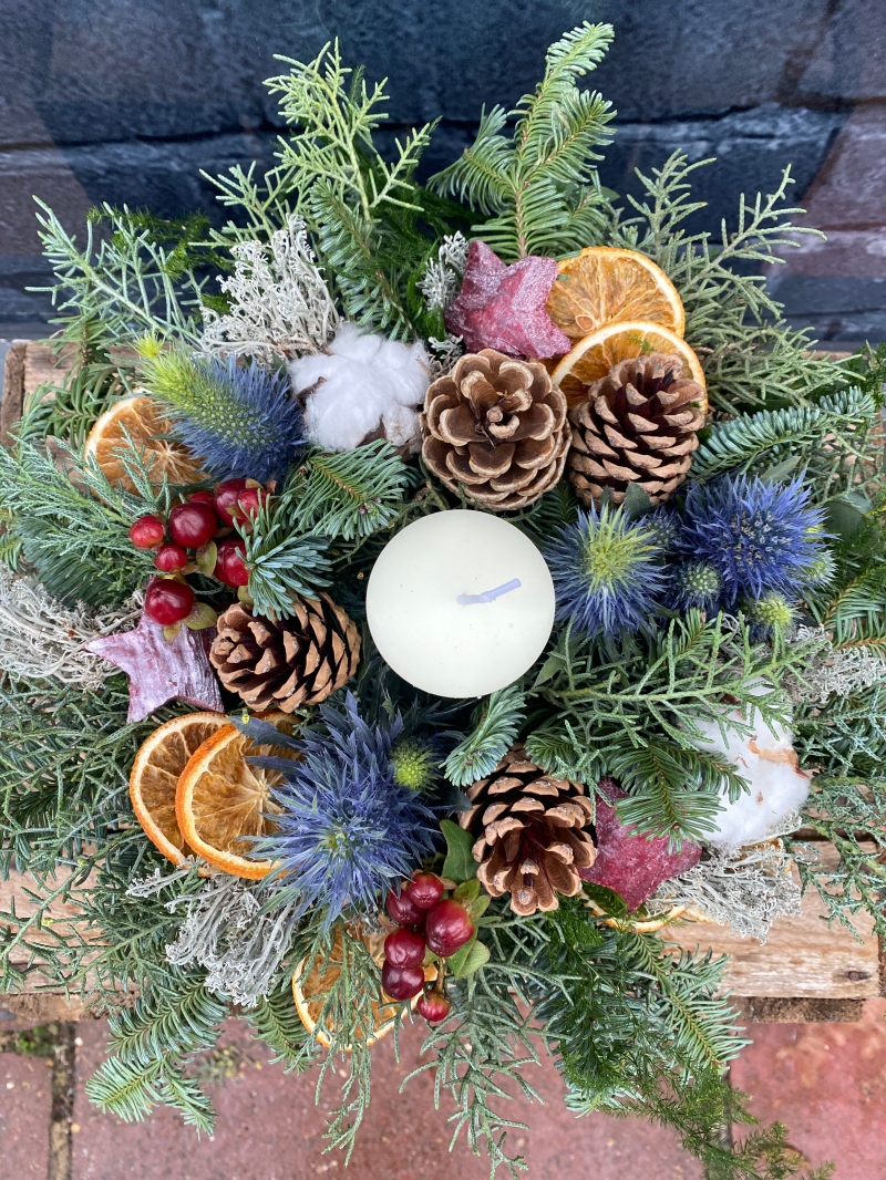 Christmas candle arrangement for delivery in Eastbourne