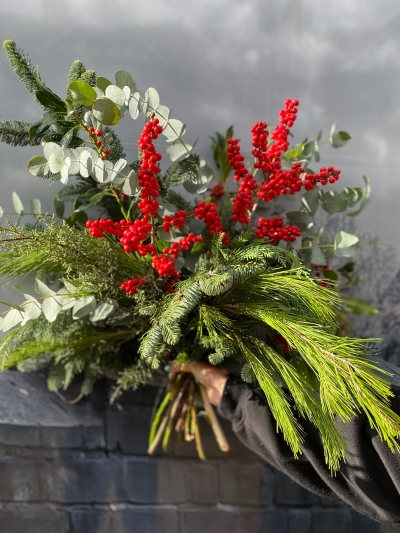 Red Ilex Berry Bouquet at Grand Flowers , Eastbourne