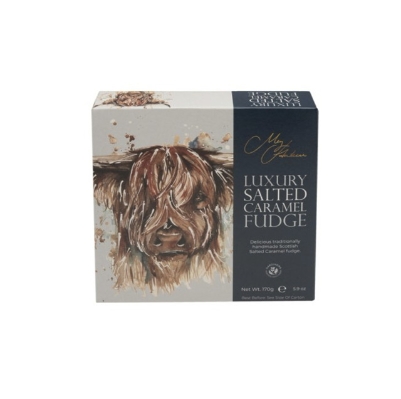 Meg Hawkins Highland cow carton of salted caramel fudge