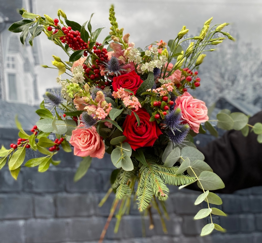 Red and Pink rose flower bouquet by Grand Flowers available for delivery