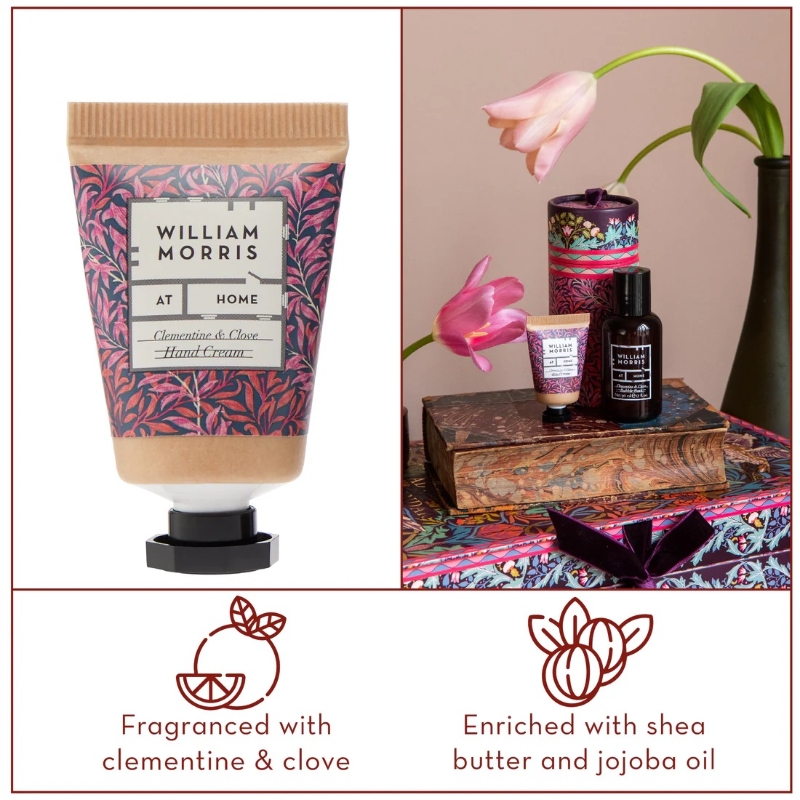 William Morris festive drum with bubble bath and hand cream