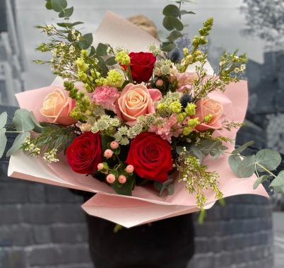 Red and Pink rose flower bouquet by Grand Flowers available for delivery