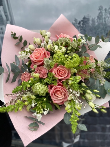 Pink and white bouquet for delivery by Grand Flowers in Eastbourne