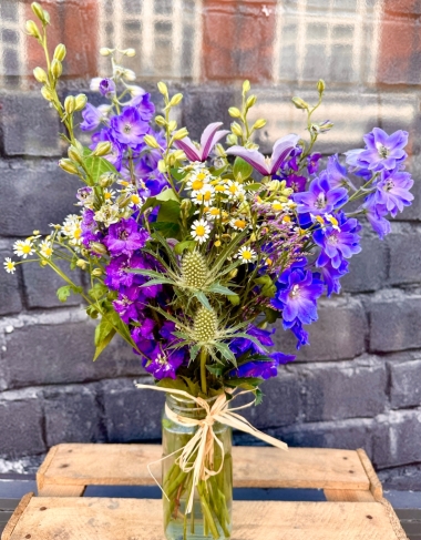 Recycled Jam Jar of fresh flowers