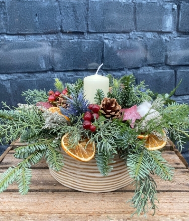 Christmas candle arrangement for delivery in Eastbourne