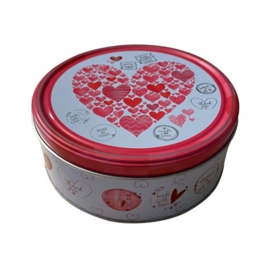 Assorted I love you themed tins with assorted cookies