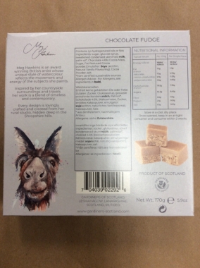 Meg Hawkins Donkey carton of chocolate fudge